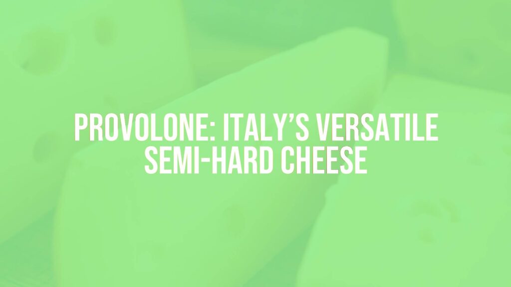 A close-up of Provolone cheese, semi-hard texture, golden color, rustic Italian background, realistic food photography.