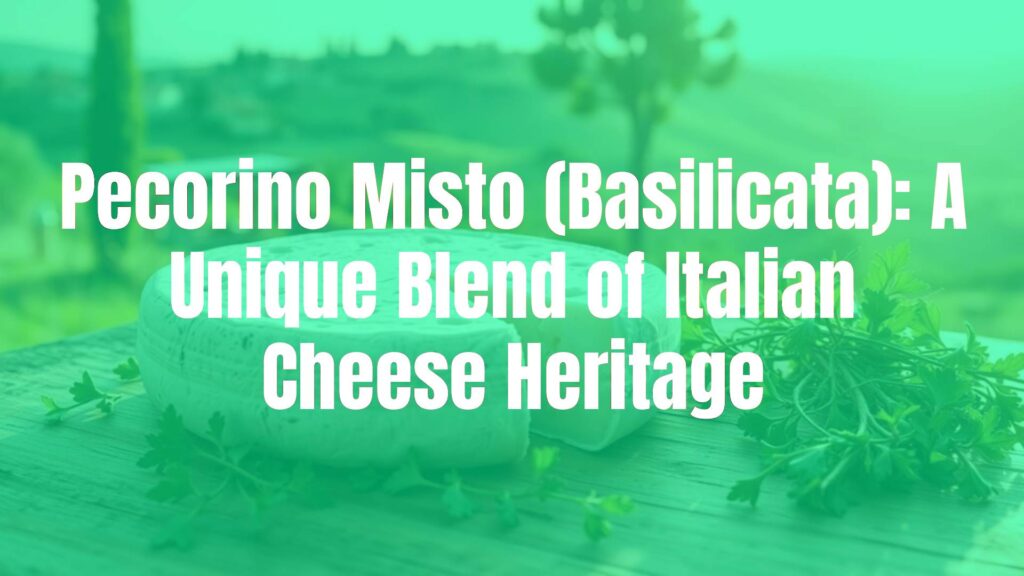 A rustic wheel of Pecorino Misto cheese on a wooden table, surrounded by fresh herbs and a scenic Basilicata countryside backdrop, warm sunlight, realistic.