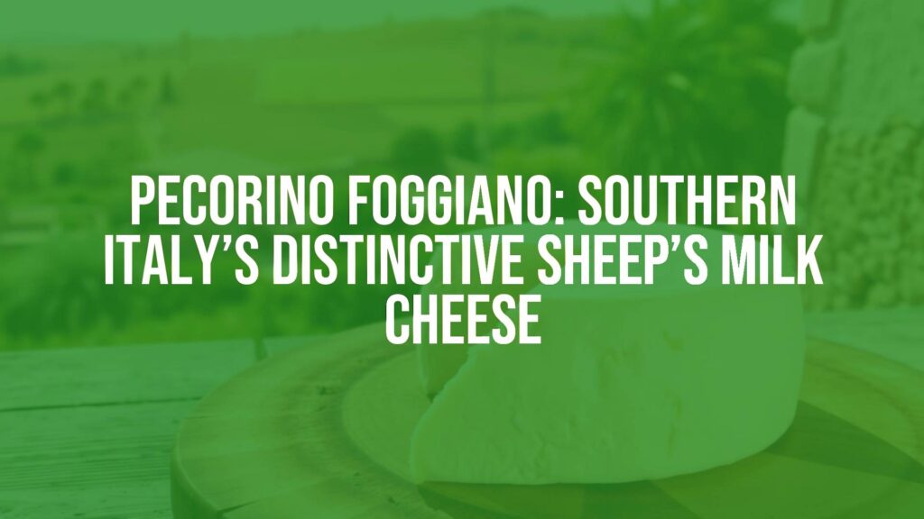 A wheel of Pecorino Foggiano cheese on a rustic wooden board, Puglia countryside in the background, warm sunlight, traditional Italian cheese-making vibe, realistic.