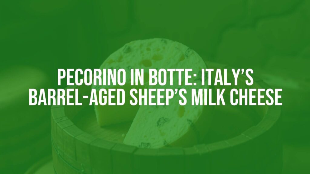 Aged Pecorino cheese inside a wooden barrel, rustic Italian countryside setting, warm lighting, traditional cheesemaking, detailed and realistic.