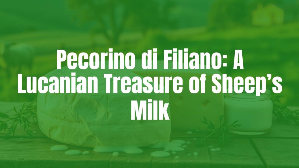 A rustic wheel of Pecorino di Filiano cheese on a wooden table, surrounded by fresh sheep's milk and herbs, golden sunset lighting, Italian countryside backdrop, realistic and inviting.
