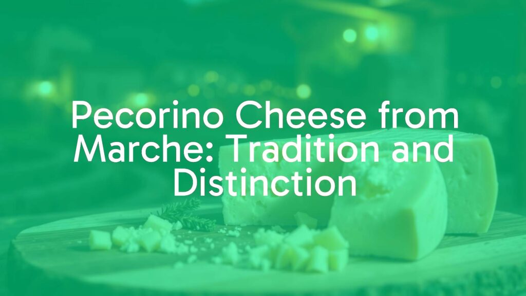 Aged Pecorino cheese from Marche on a wooden board, rustic Italian countryside backdrop, warm lighting, traditional and appetizing.