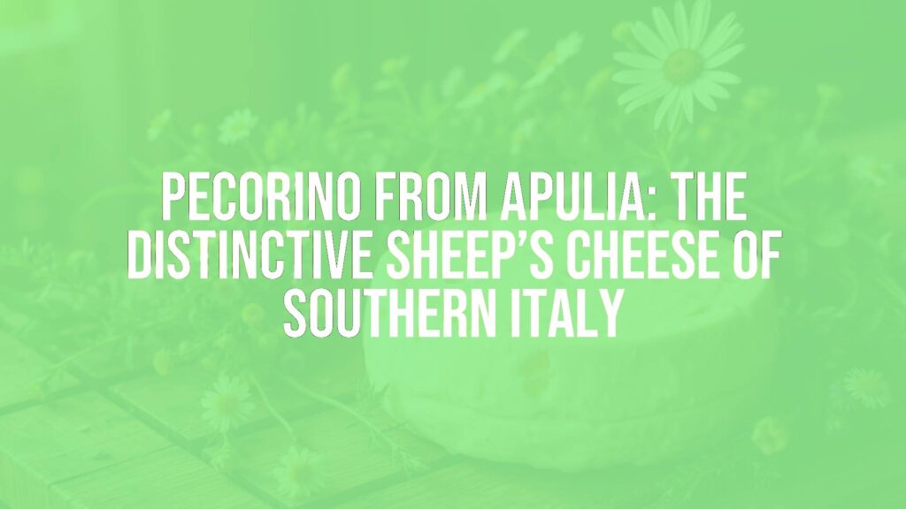 A rustic wheel of Pecorino cheese from Apulia on a wooden table, surrounded by fresh herbs and wildflowers, golden sunlight, realistic.