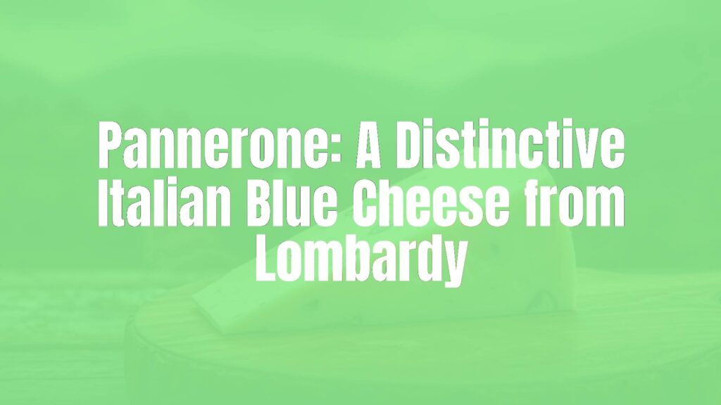 A close-up of Pannerone cheese on a rustic wooden board, blue veins visible, Lombardy countryside in the background, moody lighting, realistic.