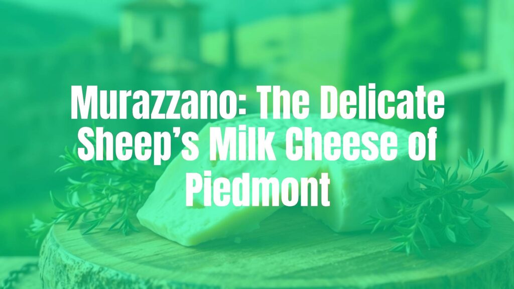 A delicate Murazzano cheese on a rustic wooden board, soft white texture, thin wrinkled rind, fresh herbs nearby, Italian countryside background, warm natural lighting, realistic.