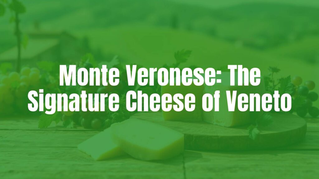 A rustic wooden table with a wheel of Monte Veronese cheese, featuring a pale yellow rind and smooth texture, surrounded by fresh herbs and grapes, Italian countryside in the background, warm natural lighting, realistic.