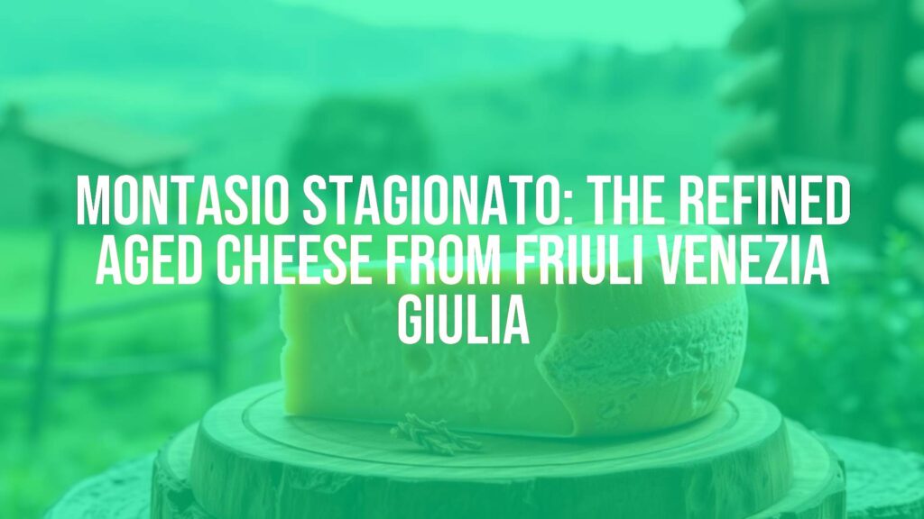Aging wheel of Montasio Stagionato cheese on a wooden board, golden-yellow rind, straw-colored interior, rustic Italian countryside setting, soft natural lighting, hyperrealistic food photography.