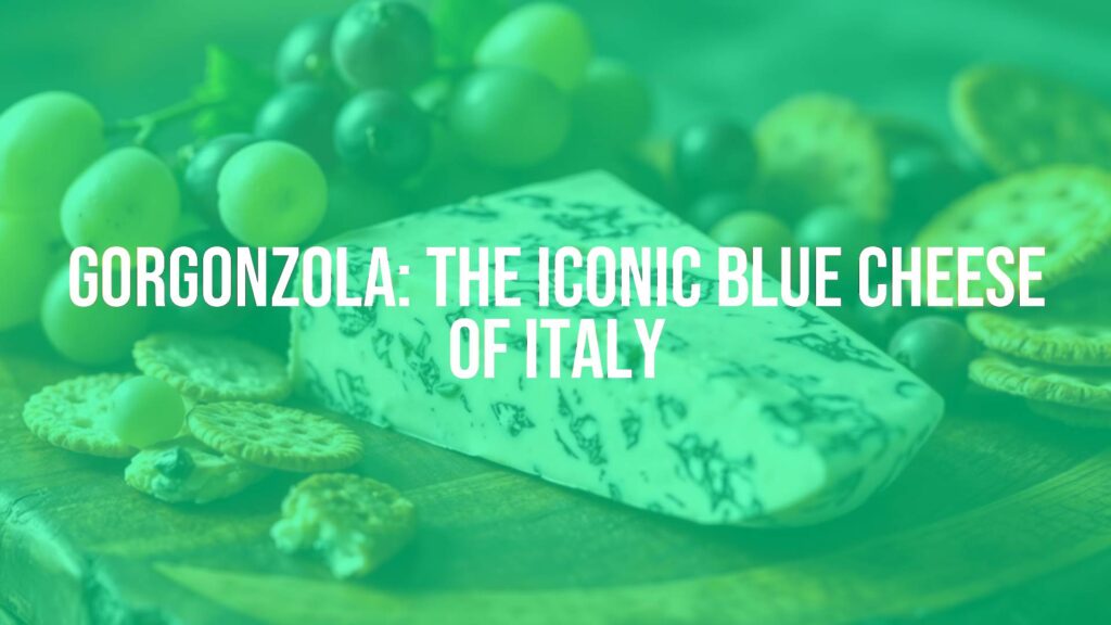 A wedge of Gorgonzola cheese on a rustic wooden board, blue-green veins visible, surrounded by grapes and crackers, warm lighting, realistic.