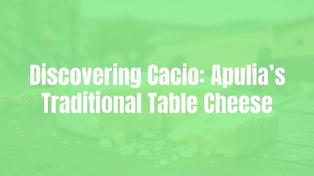 A rustic Apulian table with traditional Cacio cheese, pale yellow rind, firm interior, crumbs scattered, Italian countryside background, warm lighting, realistic.