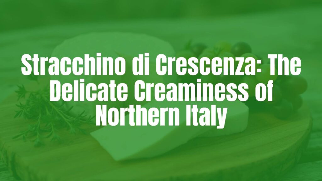 A creamy white Stracchino di Crescenza cheese on a wooden board, fresh herbs and grapes beside it, soft natural lighting, Italian countryside vibe, realistic.