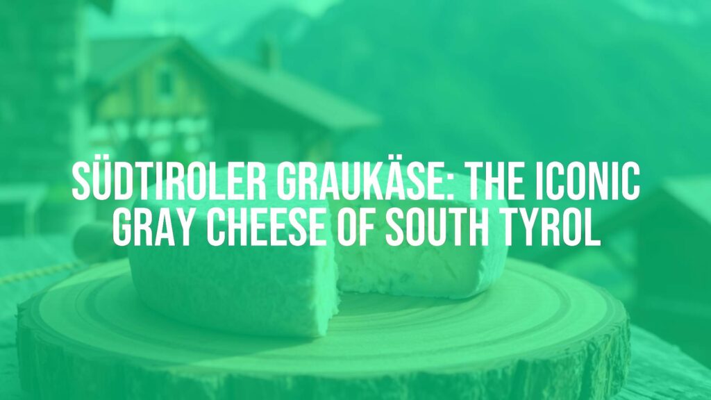 A rustic wooden board with Südtiroler Graukäse, showcasing its grayish rind and crumbly interior, traditional Alpine background, warm natural lighting, realistic.
