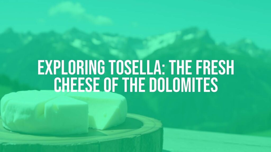 Fresh Tosella cheese on a wooden board, bright white and creamy texture, Dolomites mountain landscape in the background, rustic and traditional vibe, realistic.