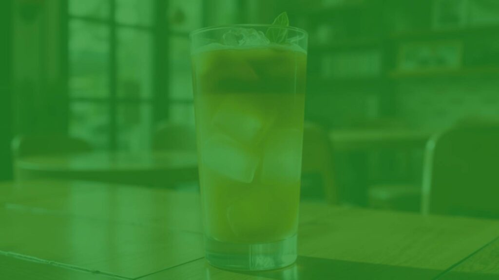 A refreshing Espresso Tonic in a clear glass, showing distinct layers of espresso and tonic water, effervescent bubbles, ice cubes, rustic wooden table, soft natural light, cozy café ambiance, realistic.