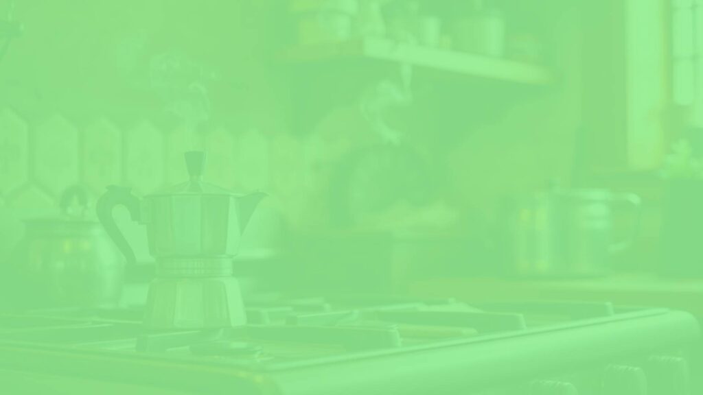 A vintage stovetop moka pot brewing coffee, steam rising, rich aroma, warm lighting, rustic Italian kitchen setting, realistic.