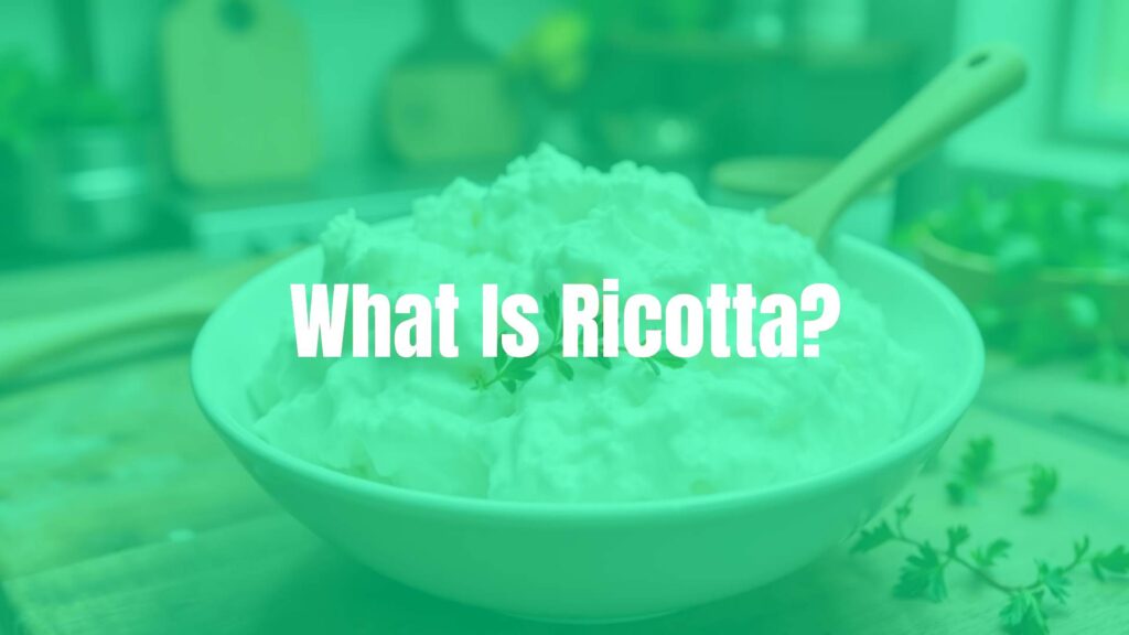 Fresh ricotta cheese in a white bowl, creamy texture, light and fluffy, with a wooden spoon and fresh herbs, rustic Italian kitchen background, warm and inviting lighting, realistic.