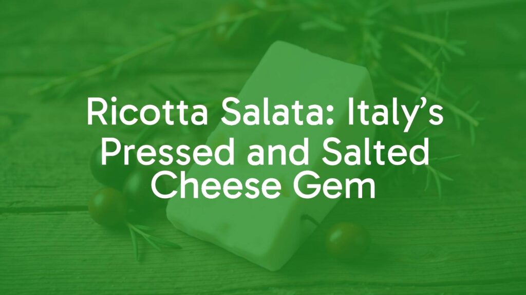 A slice of Ricotta Salata cheese on a rustic wooden table, Mediterranean herbs and olives nearby, soft natural lighting, realistic food photography.