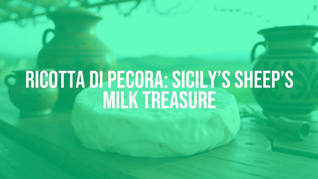 Fresh Ricotta di Pecora cheese on a rustic wooden table, Sicilian countryside backdrop, soft morning light, creamy texture visible, traditional Sicilian pottery nearby, realistic and inviting.