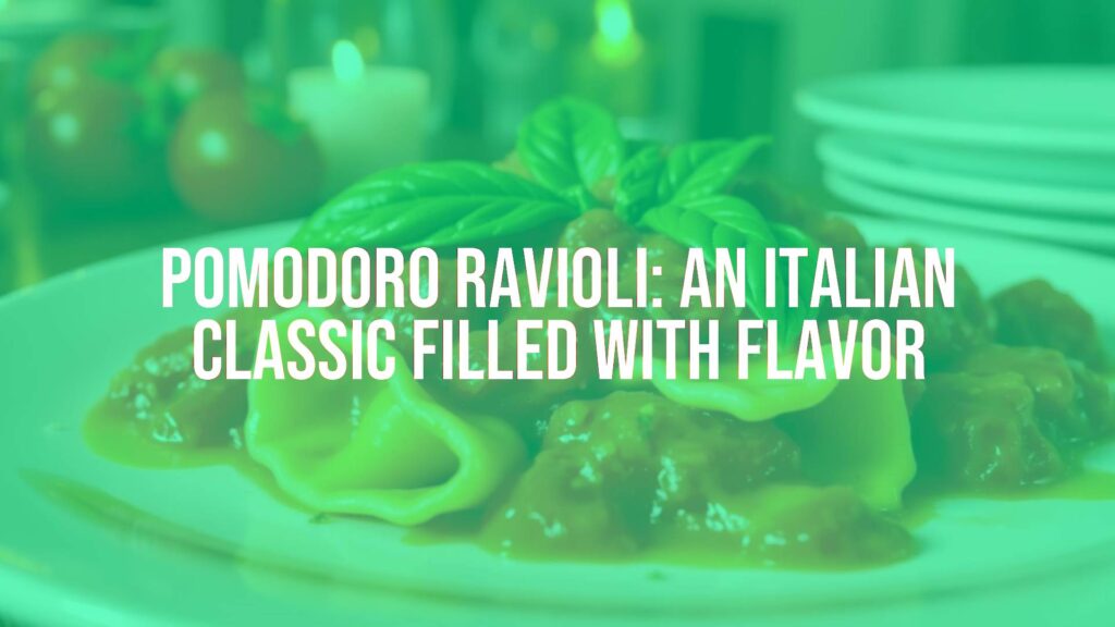 Delicious pomodoro ravioli on a plate, topped with fresh tomato sauce, basil leaves, and drizzled olive oil, Italian setting, warm and inviting lighting, realistic.