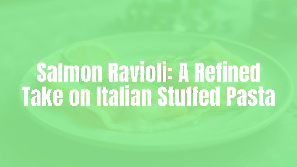 Salmon ravioli on a plate, garnished with fresh dill and lemon slices, elegant Italian cuisine, soft lighting, realistic.
