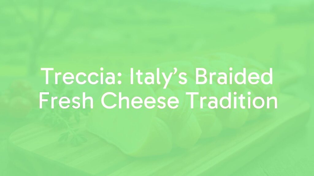 Braided Treccia cheese on a wooden board, fresh and glossy, Italian countryside background, rustic and appetizing, realistic food photography.